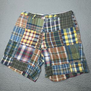Vintage Polo Ralph Lauren Shorts Men 35 Blue Chino‎ Madras Patchwork Plaid Golf